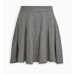 TORRID sz 3 Twill Houndstooth Mini Pleated Skater Skirt Black White